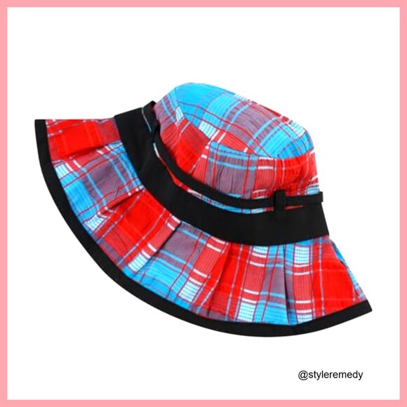 Polyester Plaid Bucket Hat Foldable Sun Protection with Chin Strap main image 7